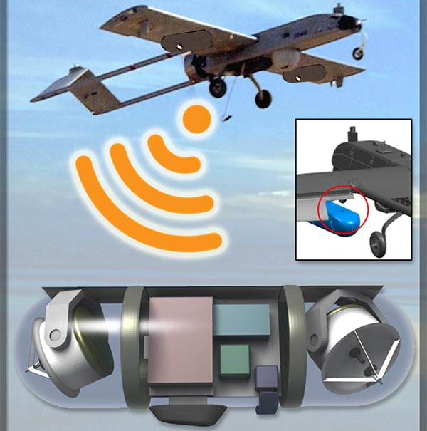 Il drone messo a punto da DARPA, con modulo per fungere da hotspot wireless