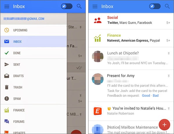 Screenshot per la presunta nuova interfaccia di Gmail su Android