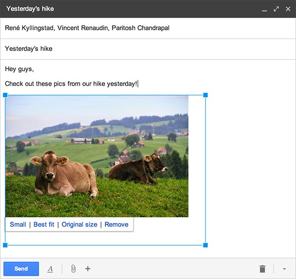 Una delle immagini "Auto Backup" inserite in un messaggio di posta elettronica su Gmail, da ridimensionare a piacimento