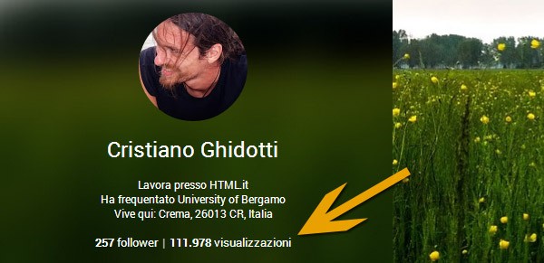 Il profilo di Google+ da oggi mostra anche il numero delle visualizzazioni ottenute dall'ottobre 2012