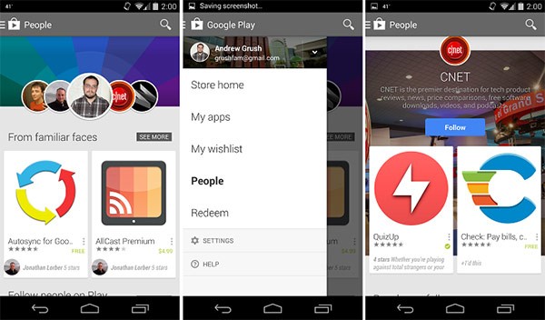 La scheda "People" (con tutta probabilità "Persone" nella versione italiana) inclusa da Google nell'applicazione Play Store per dispositivi Android