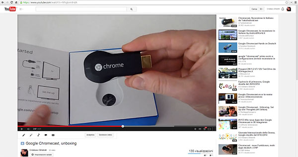 Il player di YouTube ridimensionato automaticamente, su un display con risoluzione Full HD (1920x1080 pixel)
