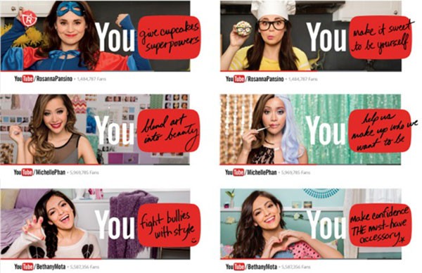 Gli spot pubblicitari di YouTube, con protagonisti Michelle Phan, Rosanna Pansino e Bethany Mota