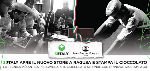 3DiTALY annuncia l'apertura di un nuovo store a Ragusa, dove sarà stampato in 3D anche il cioccolato