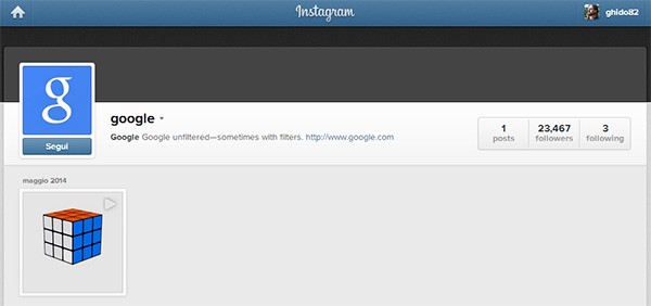 Il profilo ufficiale di Google su Instagram