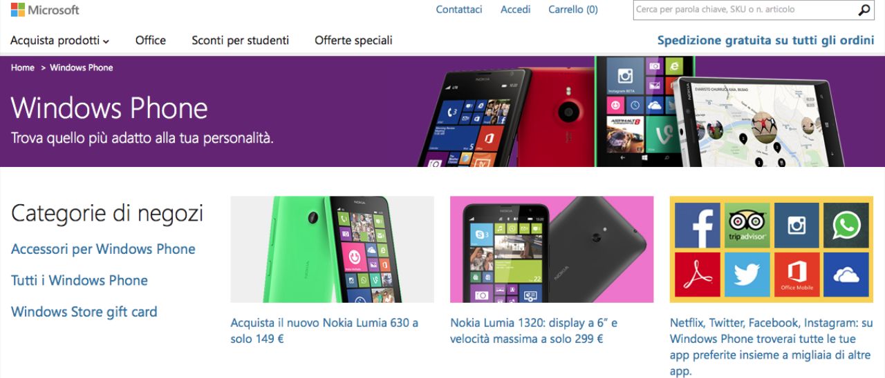 I Nokia Lumia si comprano dal Microsoft Store