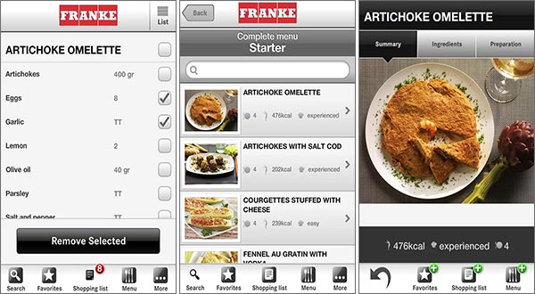 Screenshot per l'applicazione myMenu di Franke