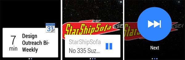 Altri esempi di notifiche mostrate da un dispositivo indossabile equipaggiato con Android Wear
