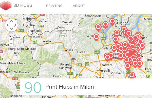 Sono 90 (ben 26 in più rispetto a marzo) le stampanti 3D messe a disposizione su 3D Hubs nella città di Milano e dintorni