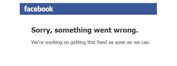 Il messaggio che da qualche minuto i visitatori di Facebook trovano al posto della Home Page. Il sito del famoso social network è irraggiungibile.