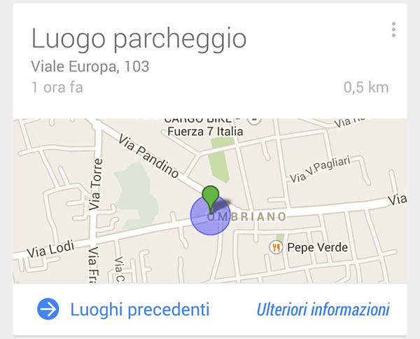 La funzionalità di Google Now che ricorda dove si è parcheggiata l'auto è disponibile anche in Italia