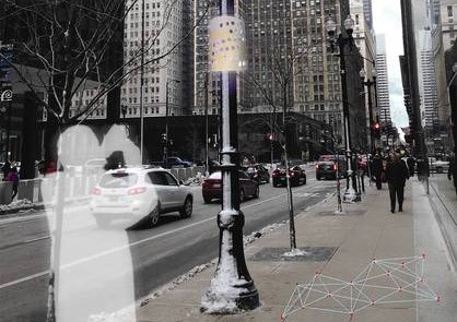 Un rendering dei sensori che saranno installati sui lampioni di alcune strade a Chicago