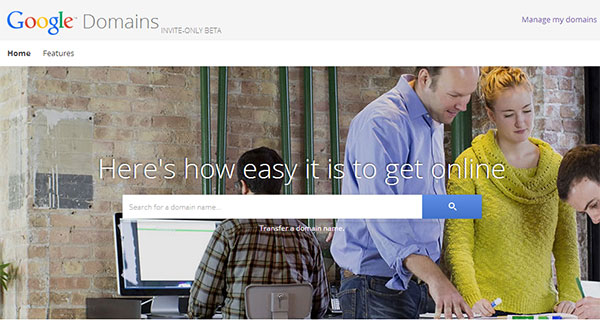 Screenshot per l'homepage di Google Domains