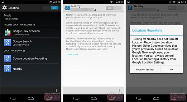 Google Nearby, screenshot per le impostazioni