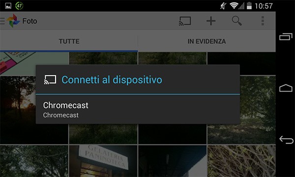 Selezionare il Chromecast desiderato dall'elenco mostrato sul display