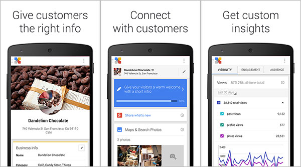Screenshot per l'applicazione Google My Business su dispositivi Android