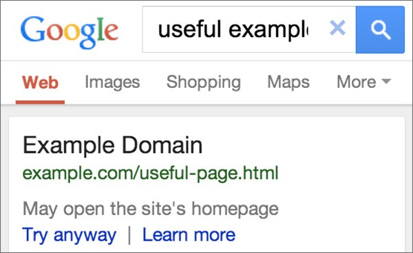 I risultati delle SERP mostrati da Google per i siti che, erroneamente, rimandano alla homepage della versione mobile anziché ad una pagina interna