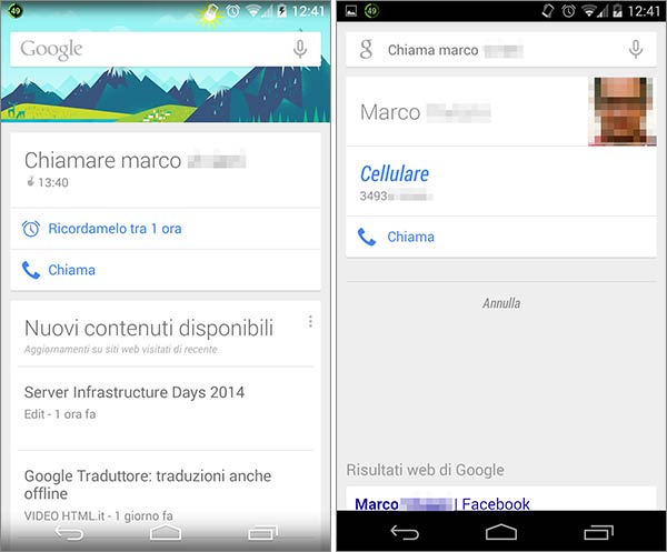 Google Now: i nuovi promemoria delle telefonate offrono un pulsante per chiamare direttamente i contatti in rubrica