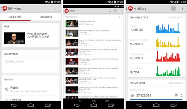 Screenshot per l'interfaccia dell'applicazione Studio Creativi YouTube