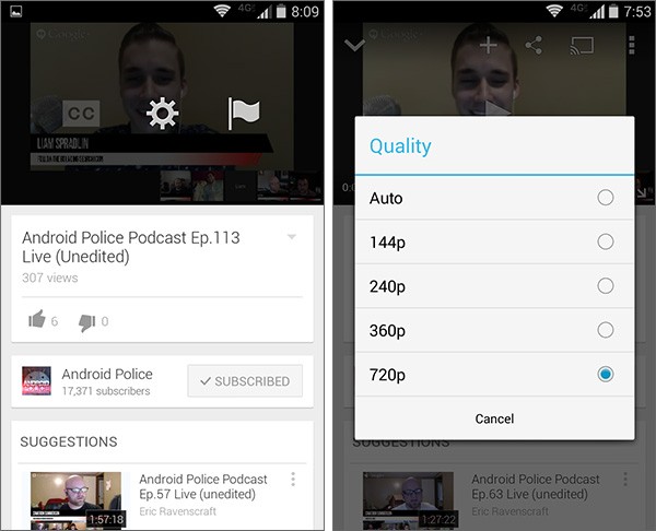 L'aggiornamento alla versione 5.7 dell'applicazione YouTube su dispositivi Android permette di selezionare la qualità del video da riprodurre in streaming