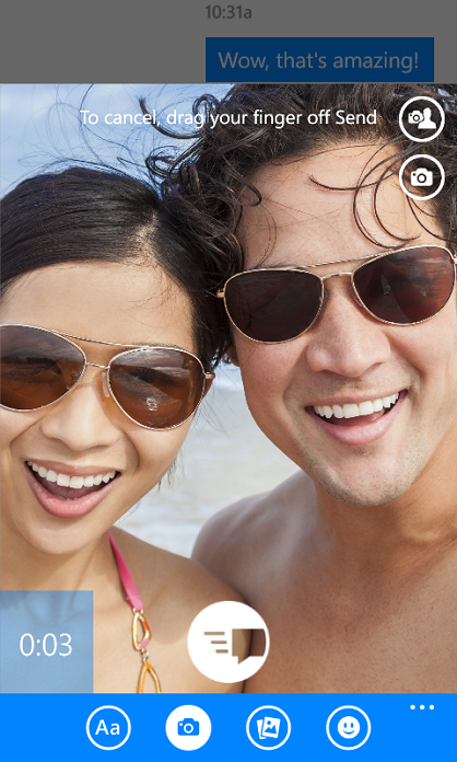 Video messaggio in Facebook Messenger per Windows Phone 8.