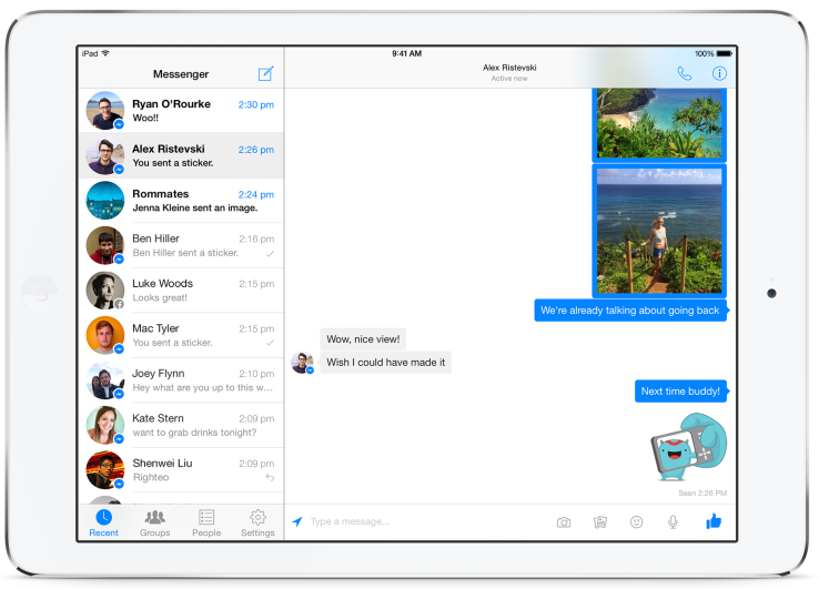 Facebook Messenger per iPad.