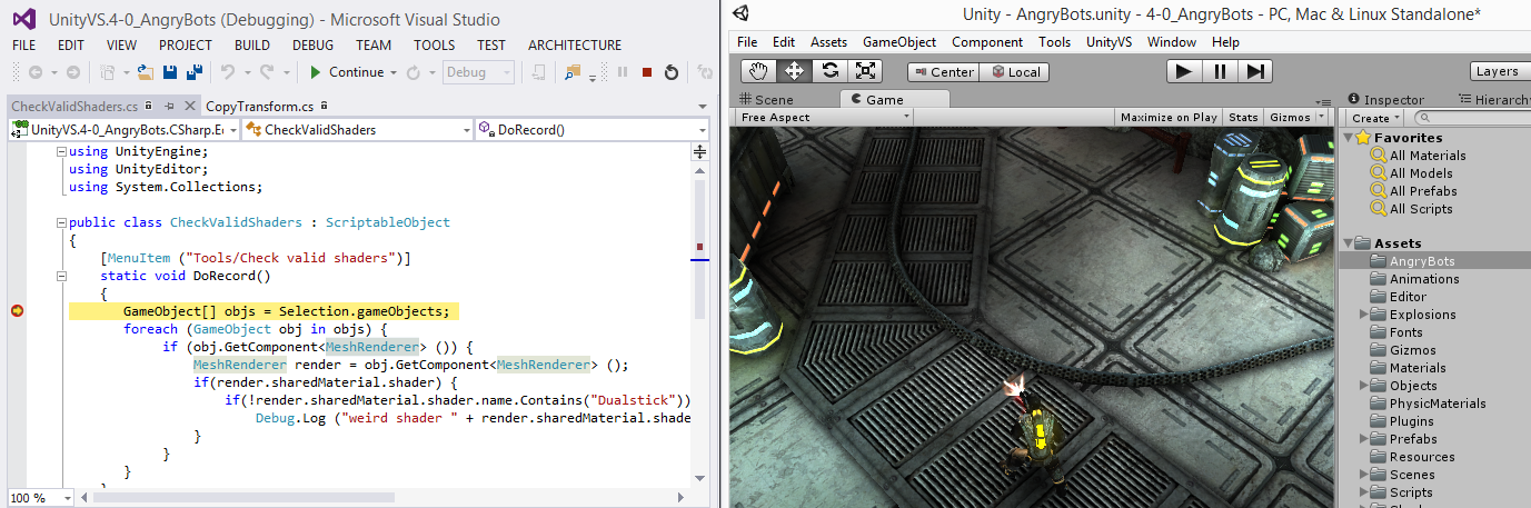 UnityVS in Visual Studio.