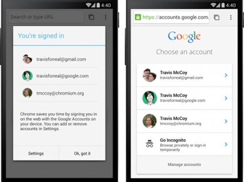 La gestione di più account Google è stata semplificata con l'aggiornamento introdotto dall'applicazione Chrome Beta per smartphone e tablet Android