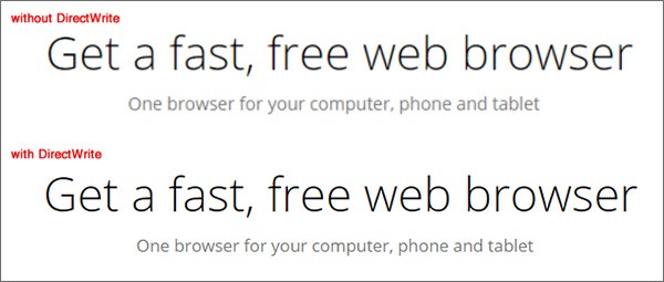 Il rendering di un testo in Chrome 37 su Windows con e senza l'API DirectWrite
