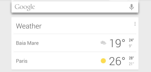 La scheda di Google Now relativa alle previsioni meteo mostra ora le temperature massime e minime anche quando sono visualizzate più località