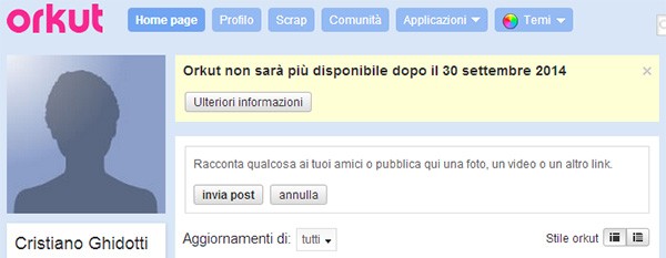 Con un messaggio comparso sulla bacheca degli utenti, Google annuncia la chiusura del social network Orkut fissata per il 30 settembre 2014