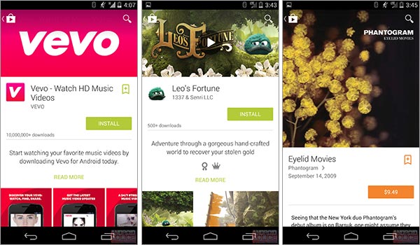 Il restilyng del Play Store in stile Material Design, visto da uno smartphone