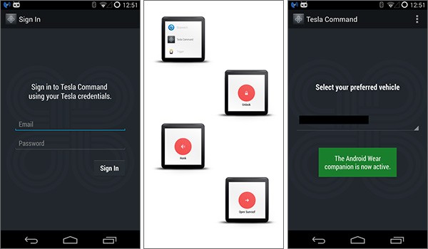 Screenshot per l'applicazione Tesla Command for Android Wear su smartphone Android