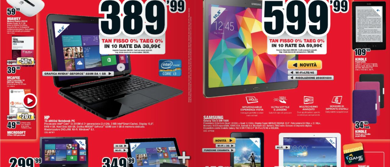 Volantino Mediaworld: Samsung Galaxy Tab S a 599€