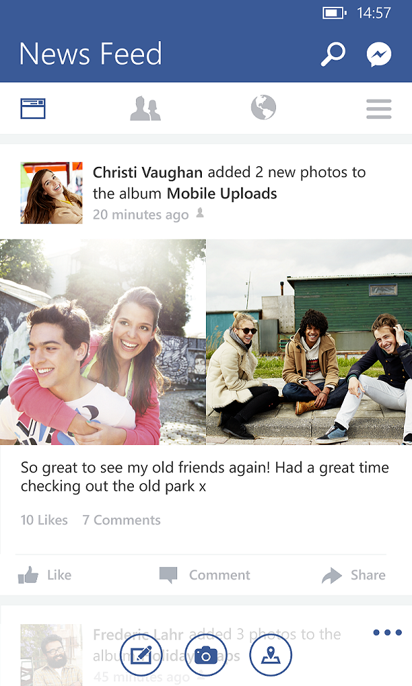 Il nuovo design di Facebook per Windows Phone.