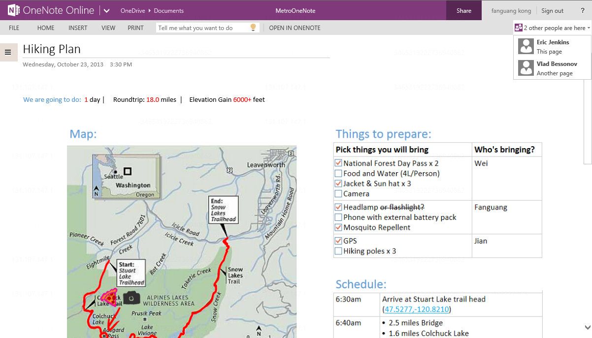 La funzione People Presence in OneNote Online.