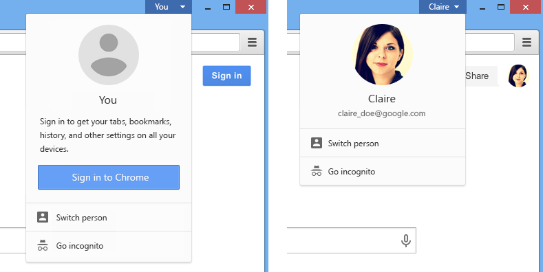La funzione "Cambia utente" in Chrome 38 Beta.
