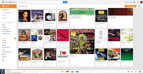 L'interfaccia desktop di Google Play Music, con abbonamento Unlimited