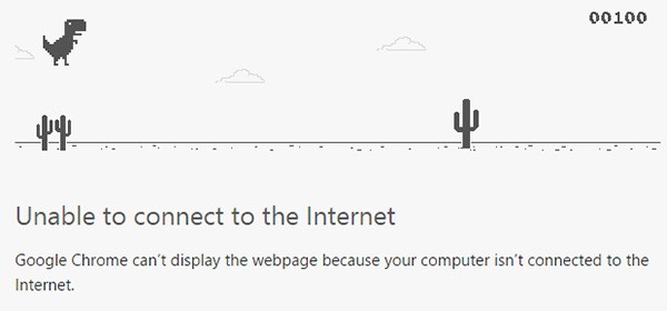 La pagina di errore mostrata da Chrome Canary in assenza di connessione Internet