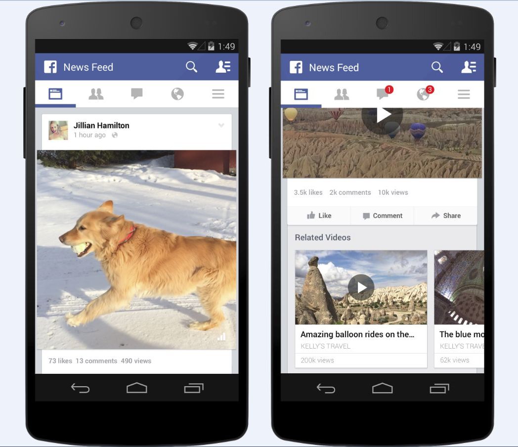 Contatore e video correlati su Facebook.