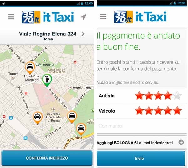 L'applicazione IT Taxi fa networking di 10 mila taxi in Italia, nelle principali città. Si basa sullo stesso funzionamento del radiotaxi, ma aggiunge la geolocalizzazione, il pagamento online e il giudizio degli utenti. Escluso il calcolo algoritmico del costo della corsa, che ovviamente rispettano le tariffe imposte.