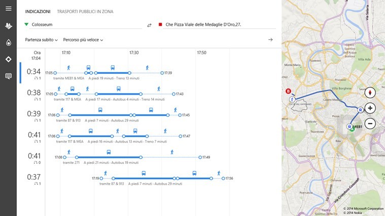La ricerca delle direzioni a Roma con Bing Maps.