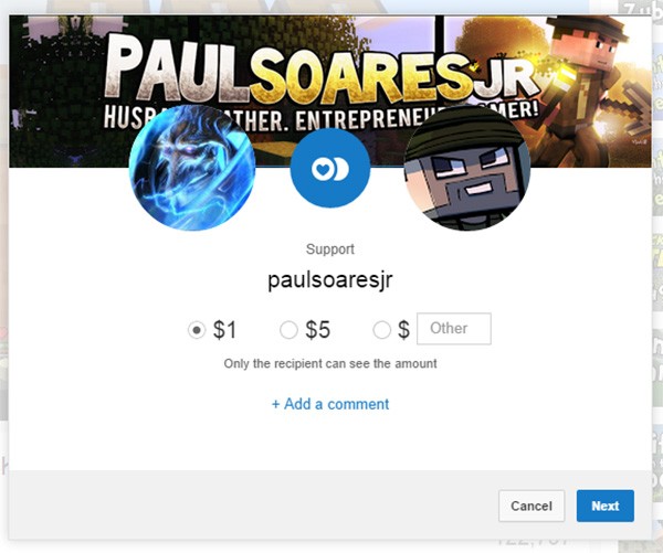 La finestra per specificare l'entità della donazione da inviare al videomaker