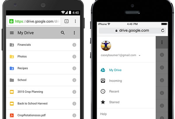 La nuova interfaccia della versione Web di Google Drive, accessibile dal browser su smartphone e tablet