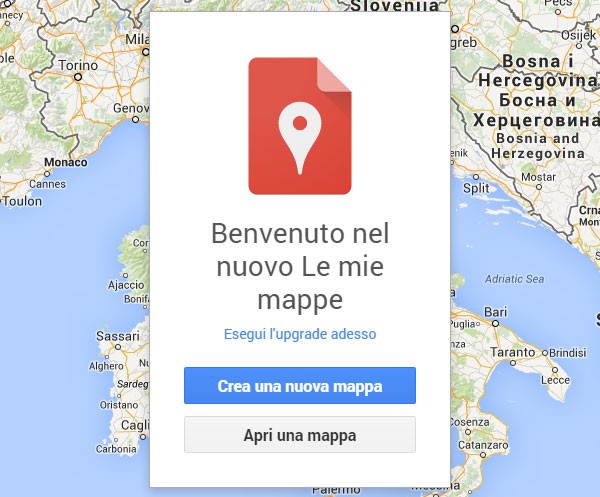Le mie mappe: il messaggio di benvenuto