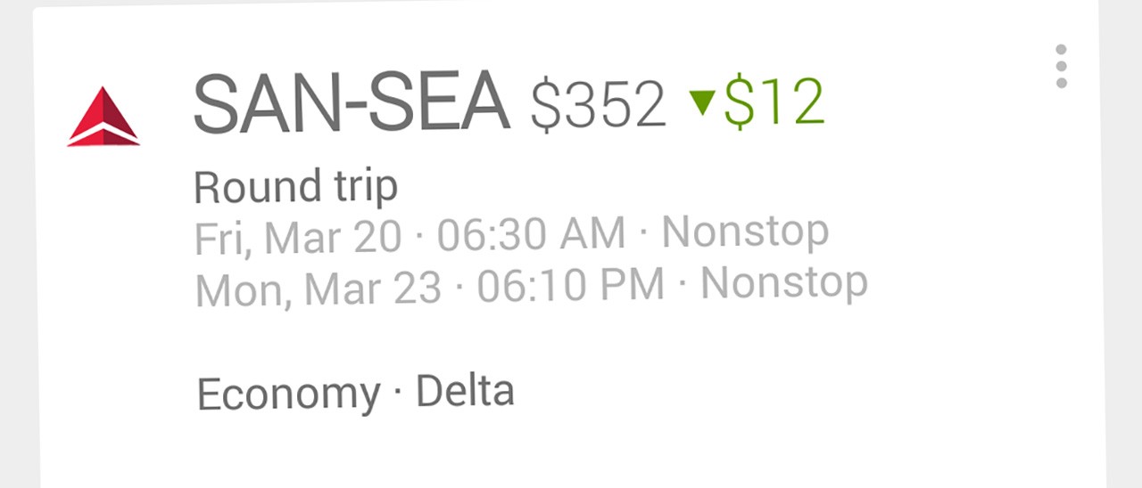 Google Now: una scheda per il prezzo dei voli