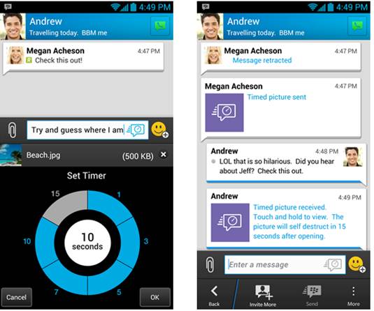 I messaggi a tempo su BlackBerry Messenger 2.5