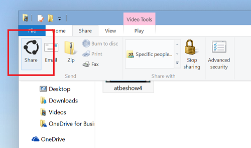 Pulsante Share nel File Explorer di Windows 10.