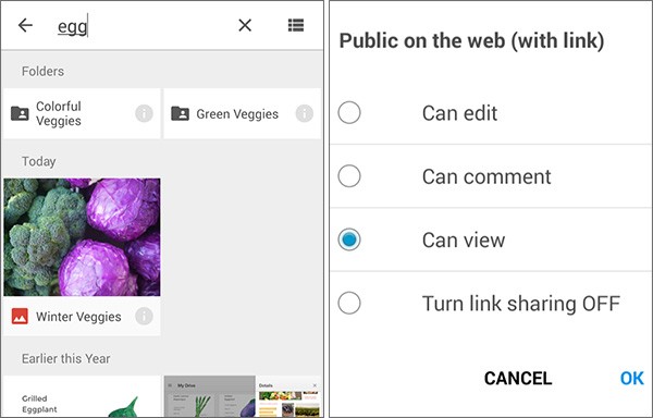 I nuovi strumenti per la ricerca e le opzioni di condivisione di Google Drive per Android