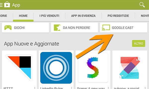 La sezione Chromecast del Play Store è stata rinominata in Google Cast